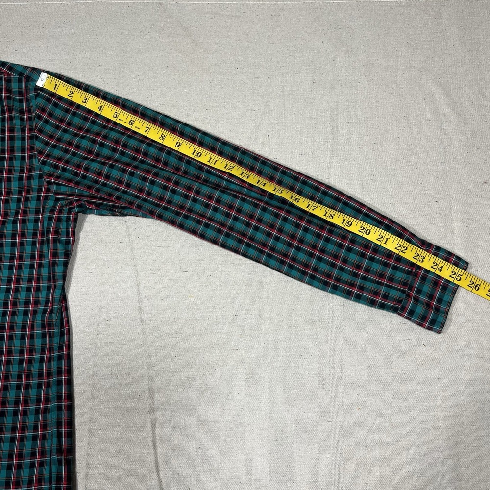 Ralph Lauren Mens Medium Blueish Green Button Up Shirt Windowpane Plaid Red Pony - Picture 9 of 11